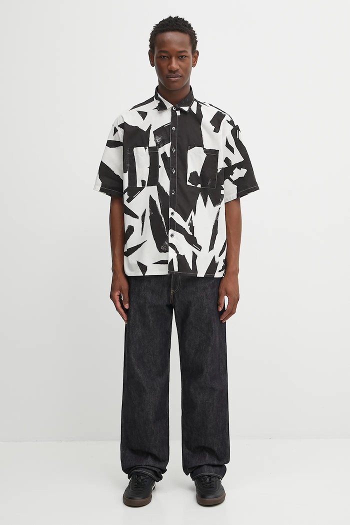 NEIGHBORHOOD koszula bawełniana abstract pattern plain shirt ss 251TSNH.SHM13 beżowy