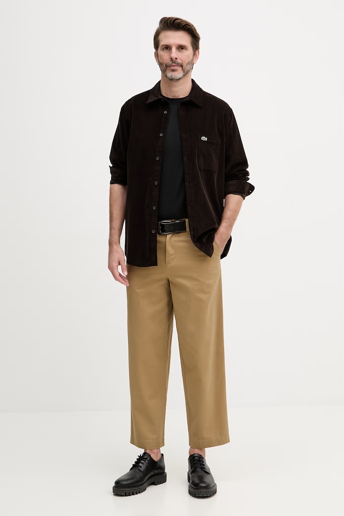 Lacoste koszula męska sztruksowa CH3346 brązowy SS26