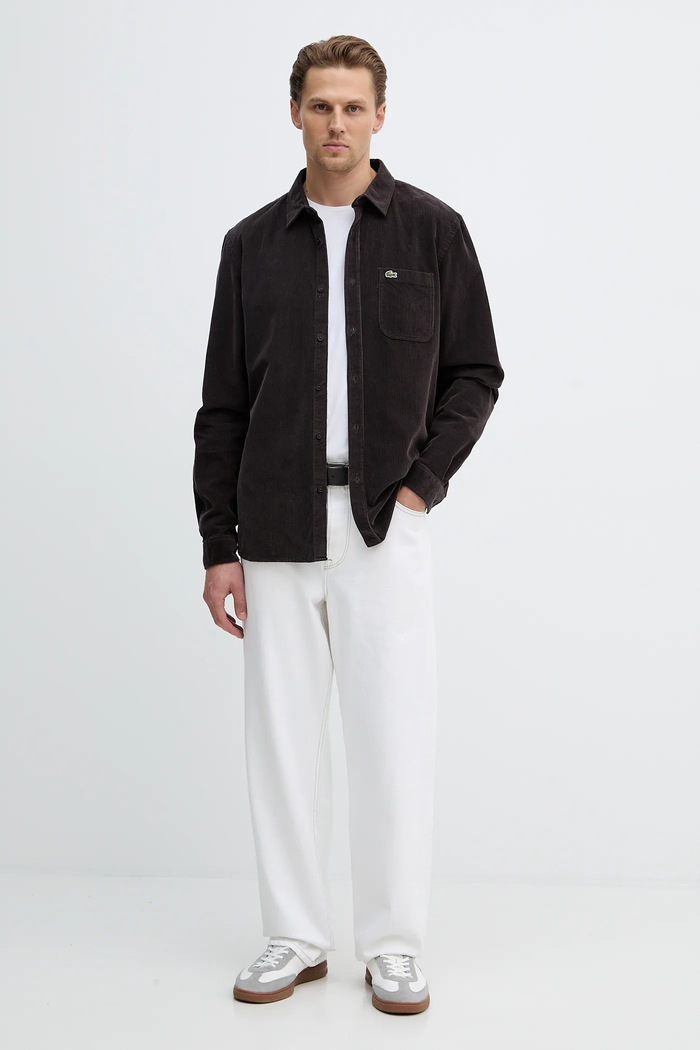 Πουκάμισο κοτλέ Lacoste CH3346 καφέ SS26