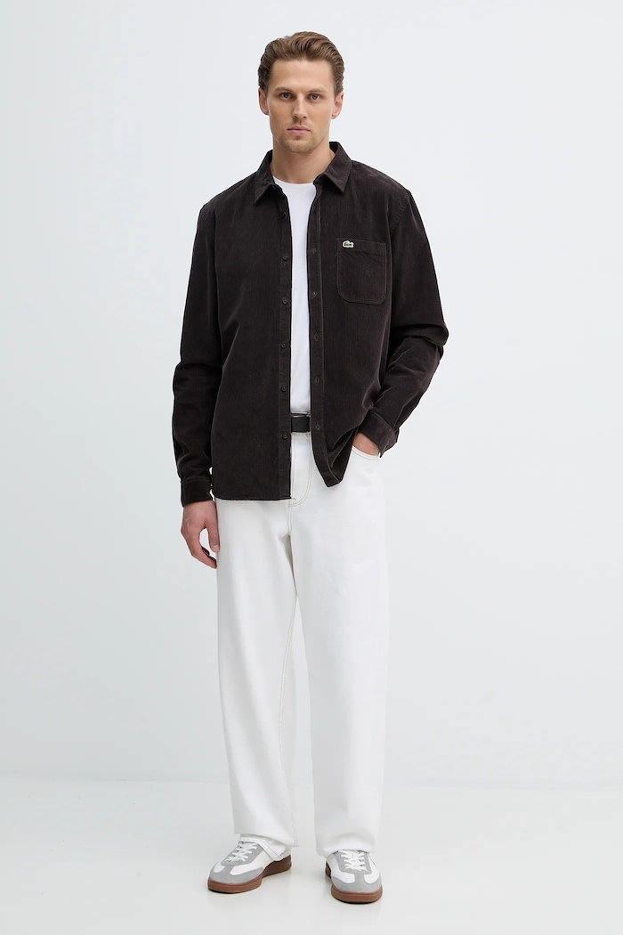 Πουκάμισο κοτλέ Lacoste CH3346 καφέ SS26