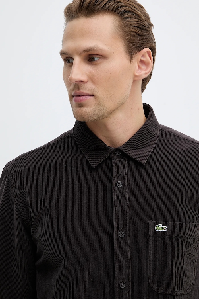 Πουκάμισο κοτλέ Lacoste καφέ CH3346
