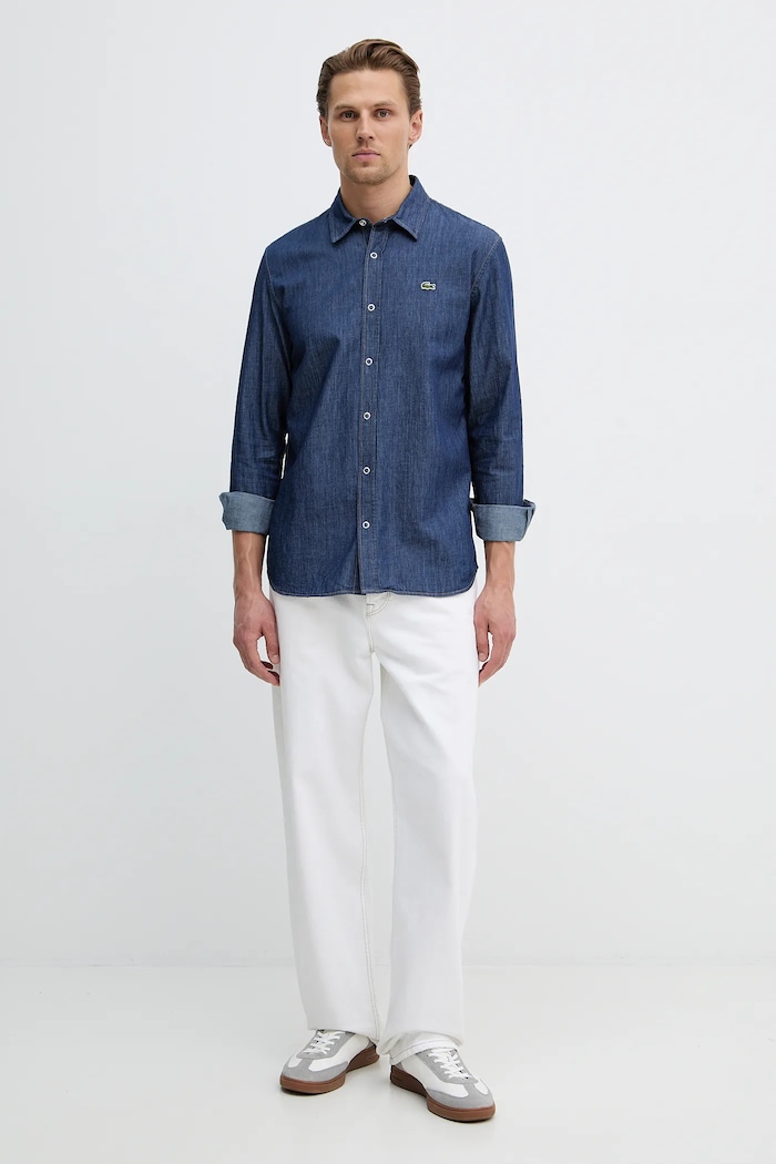 Lacoste koszula bawełniana jeansowa CH9084 niebieski SS26