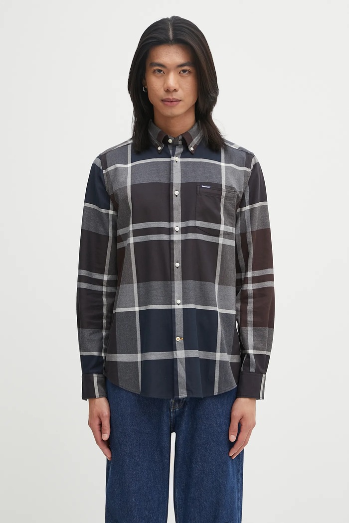 Barbour koszula bawełniana Dunoon Tailored Tartan Shirt wzorzyste granatowy MSH4980TN38