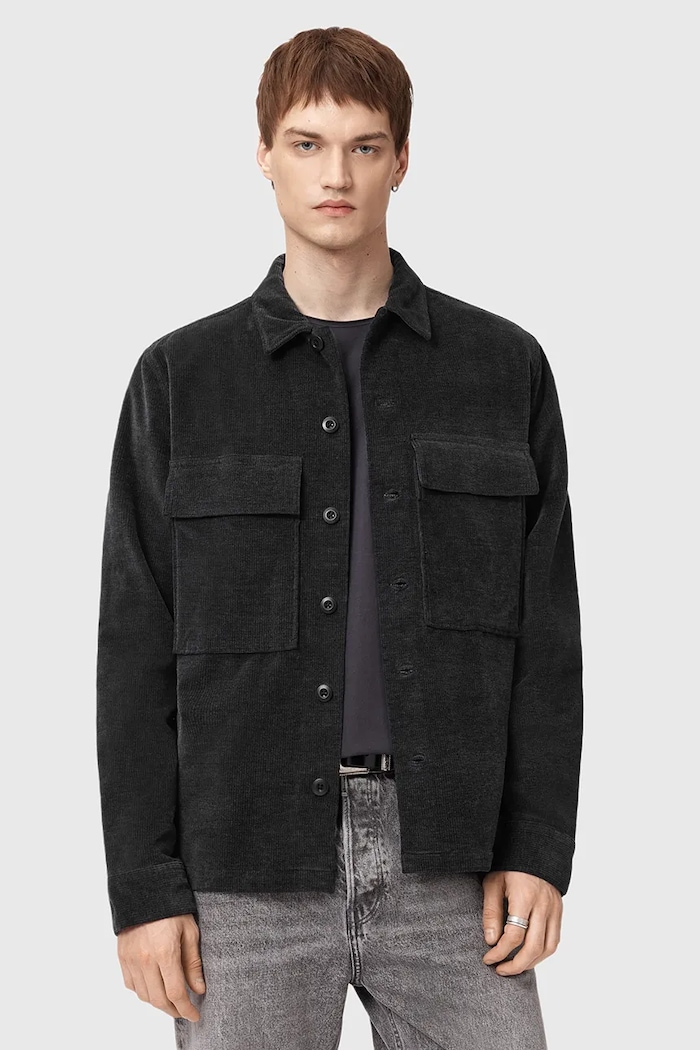 Košile AllSaints HAWKER s elastanem černá M017SD