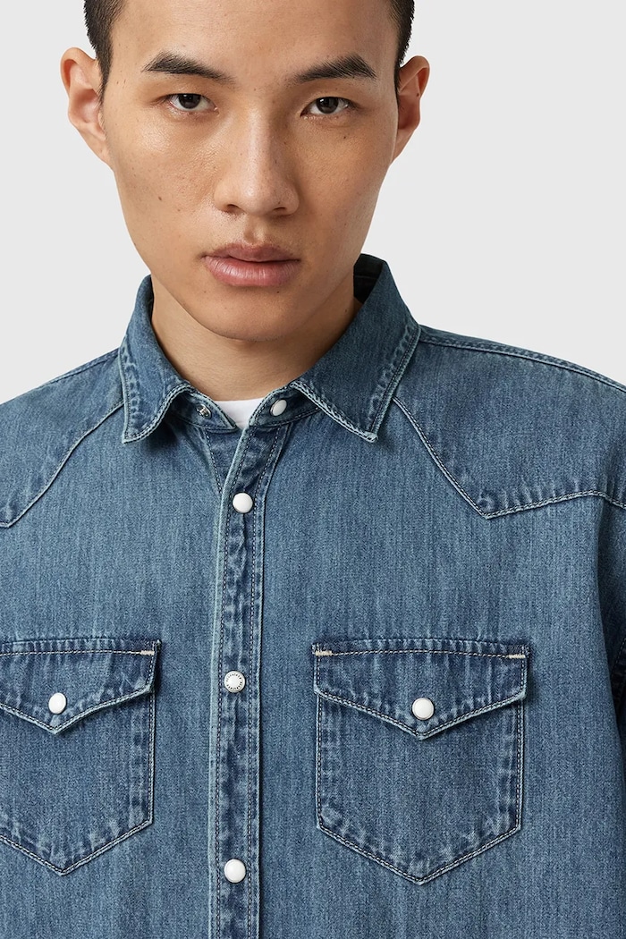 Rifľová košeľa AllSaints FENTON M054SD modrá AW25
