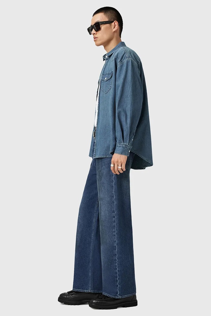 Rifľová košeľa AllSaints FENTON M054SD modrá