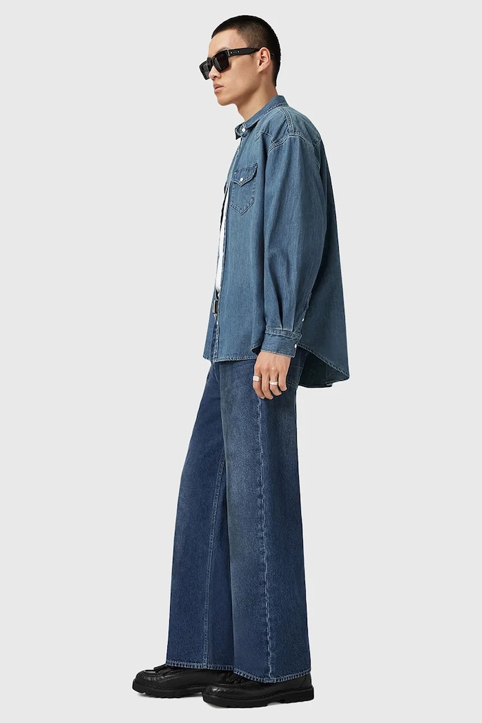 Rifľová košeľa AllSaints FENTON M054SD modrá