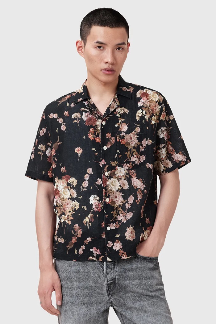 Košile s příměsí lnu AllSaints ARMADA regular černá M002SD