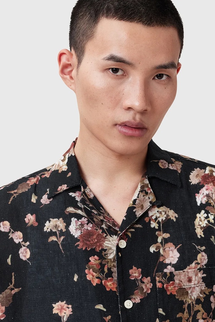Košile s příměsí lnu AllSaints ARMADA M002SD černá AW25