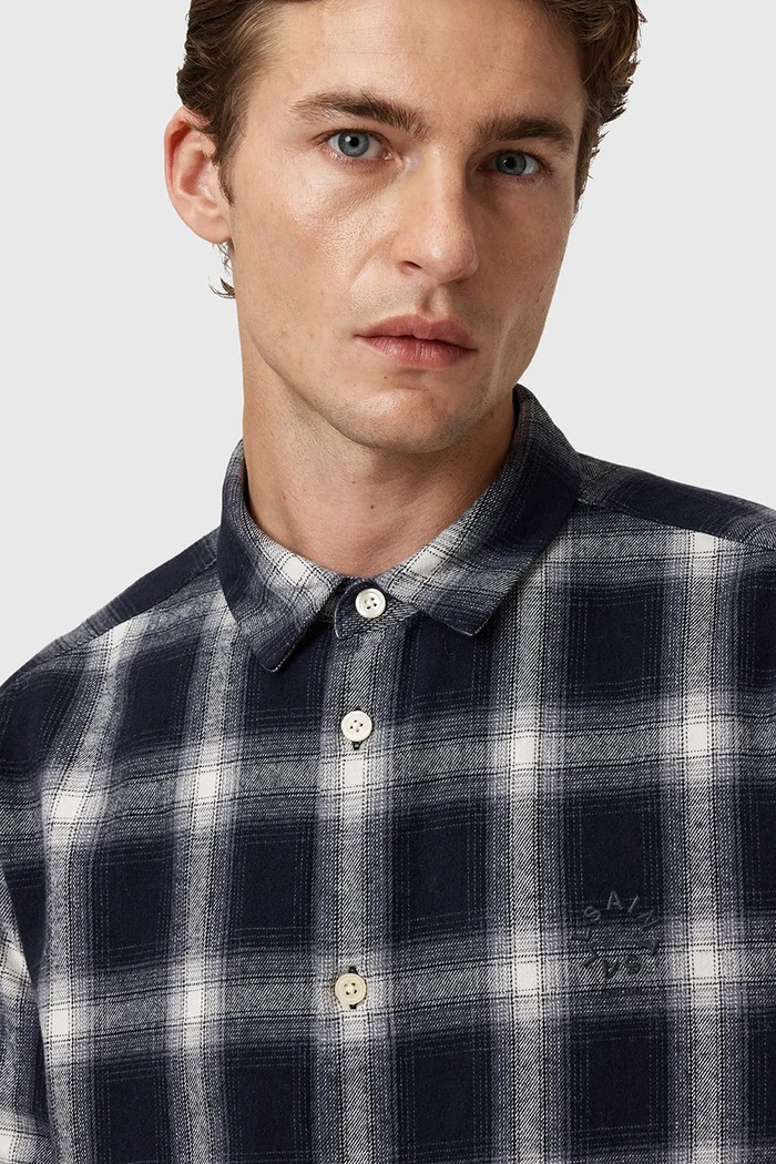 Памучна риза AllSaints HAVEN M051SD тъмносин AW25