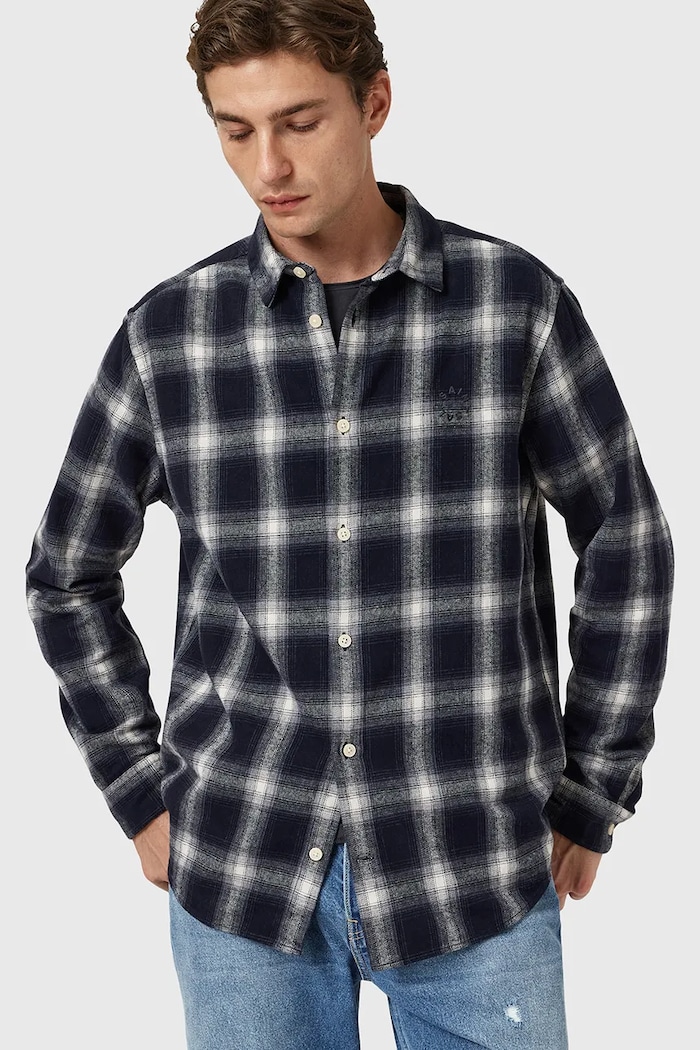 Памучна риза AllSaints HAVEN M051SD тъмносин