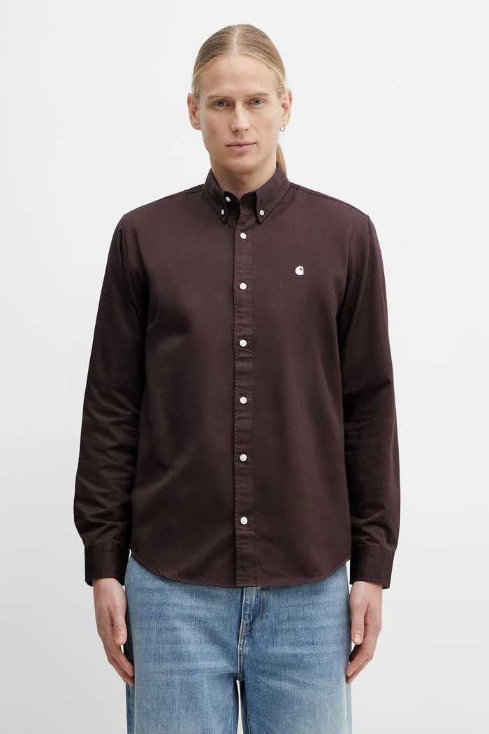 Хлопковая рубашка Carhartt WIP L/S Madison Shirt гладкий коричневый I023339.39GXX