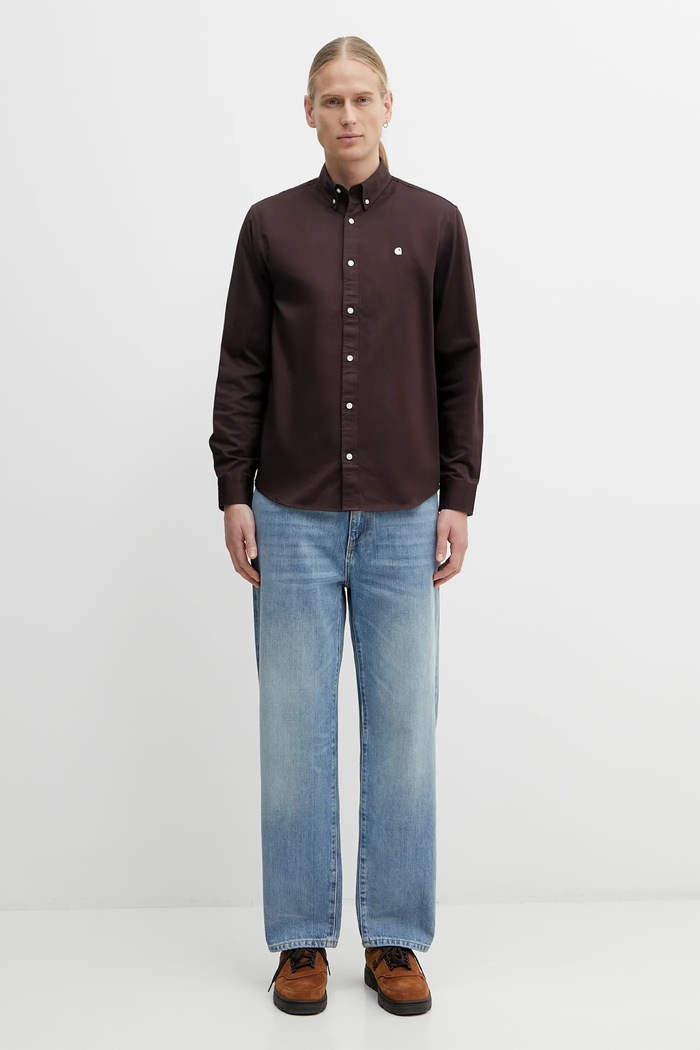 Хлопковая рубашка Carhartt WIP L/S Madison Shirt I023339.39GXX коричневый
