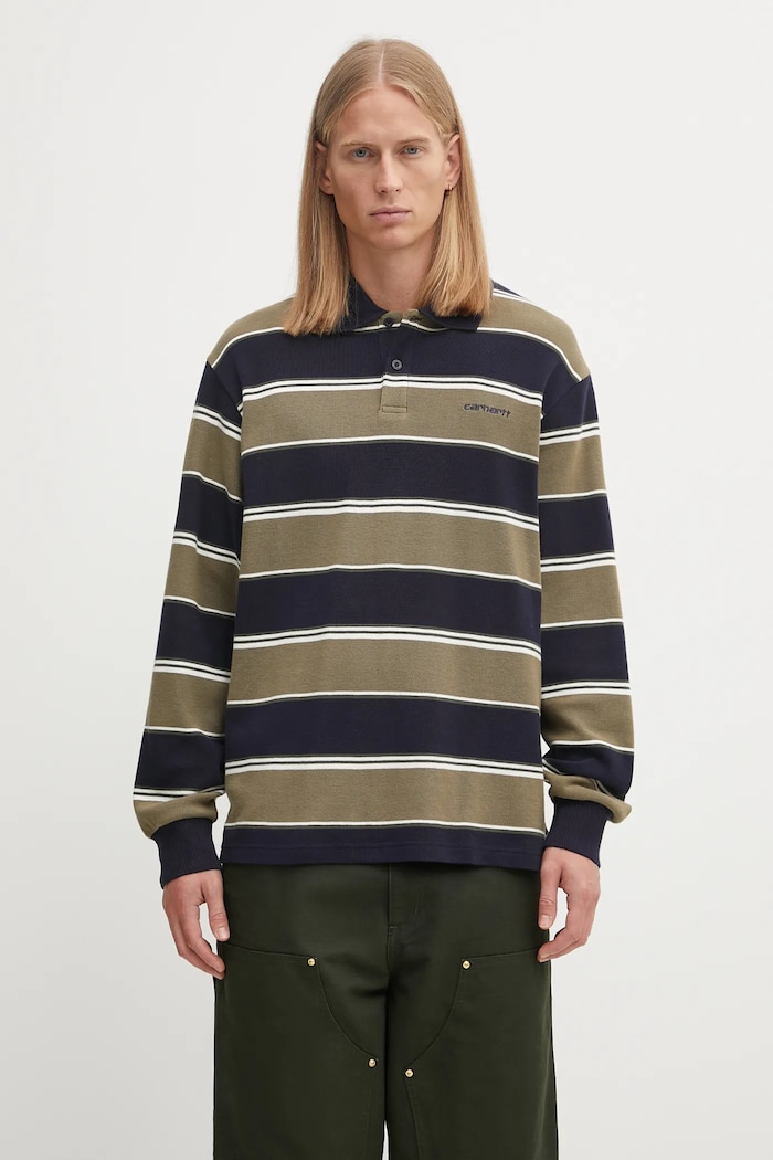 Carhartt WIP maglione in cotone L/S Malone Rugby Shirt stampa all-over verde I035313.37XXX