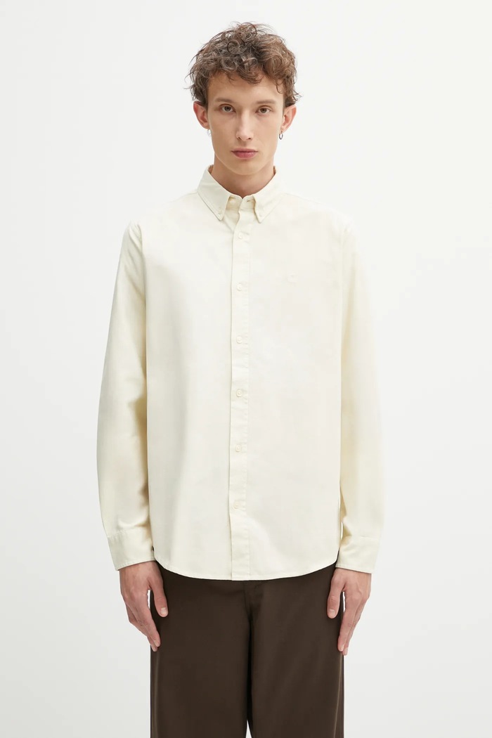 Памучна риза Carhartt WIP L/S Bolton стандартна бежов I030238.1NGXX