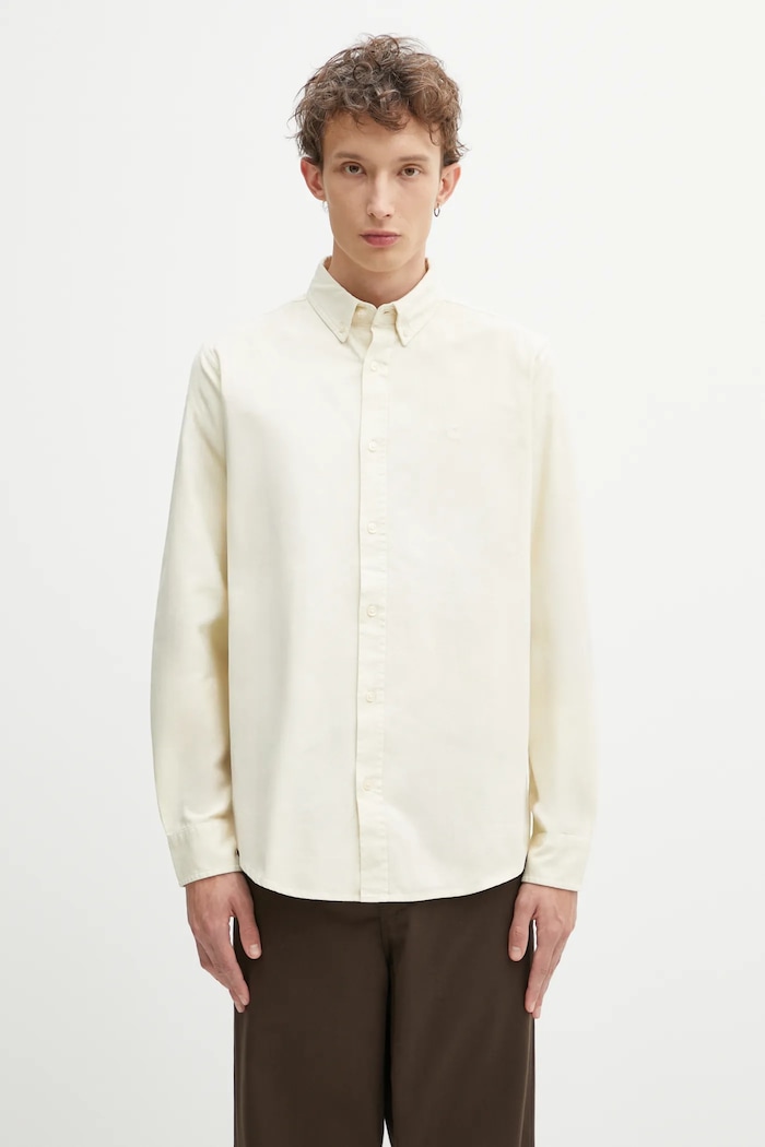 Памучна риза Carhartt WIP L/S Bolton стандартна бежов I030238.1NGXX