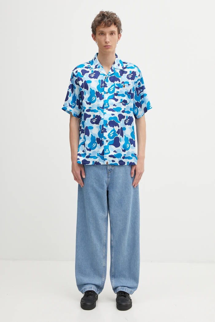 A Bathing Ape camicia Camo 001SRL301007M blu