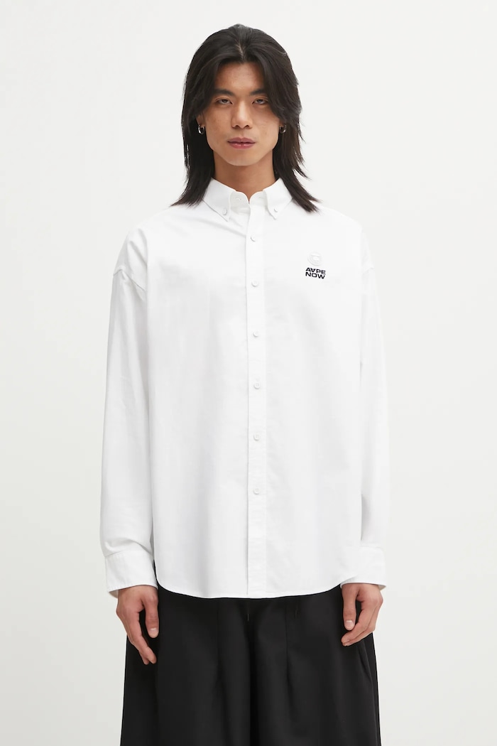 Бавовняна сорочка AAPE Now гладкий білий AAPSTM8540XXP