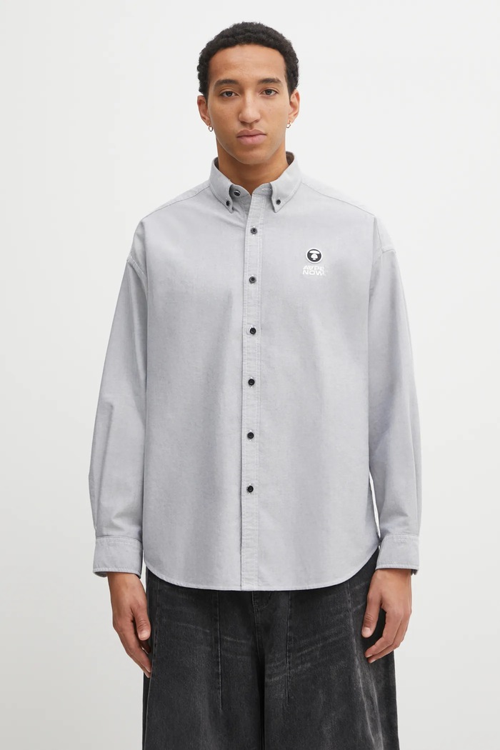 Бавовняна сорочка AAPE Now гладкий чорний AAPSTM8540XXP