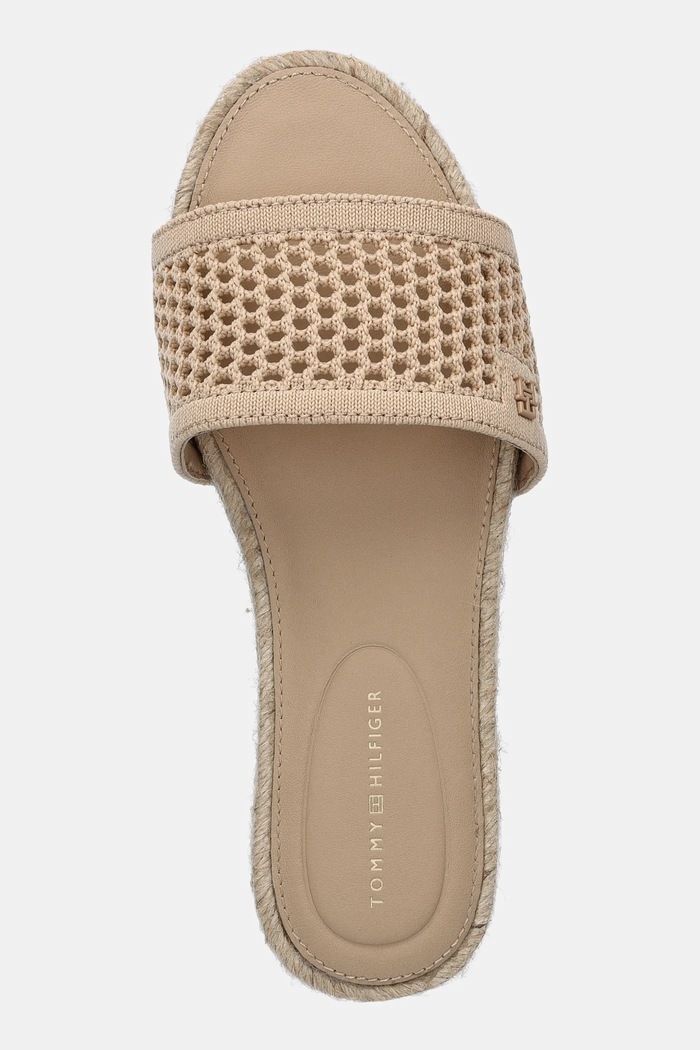 Pantofle Tommy Hilfiger KNIT MESH ESPADRILLE FLAT SANDAL béžová FW0FW08744