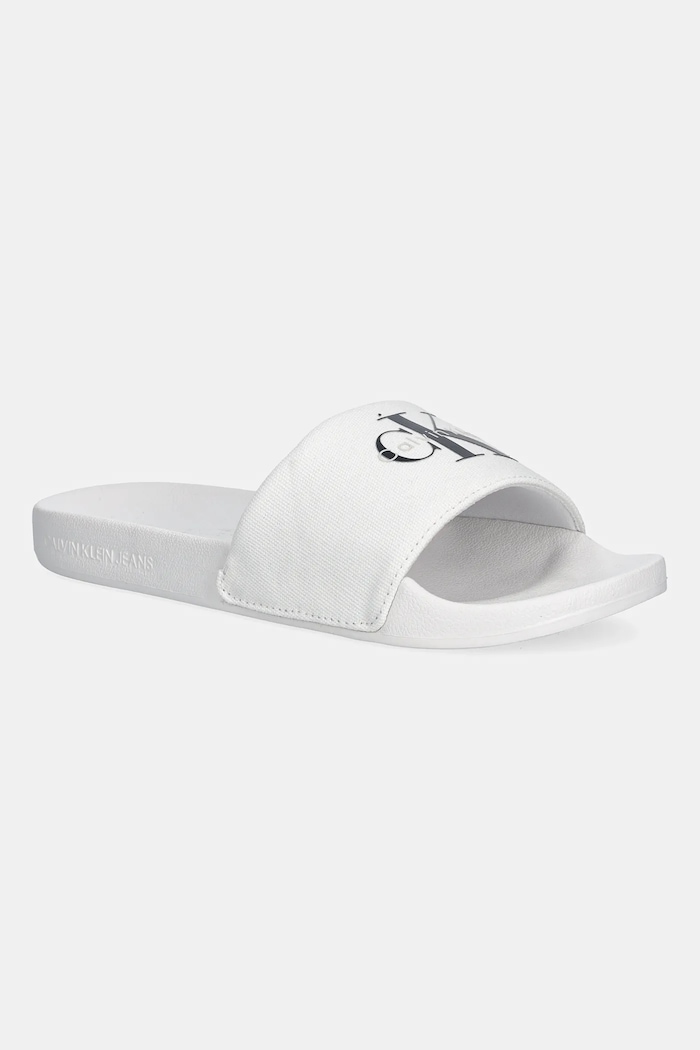Παντόφλες Calvin Klein Jeans SLIDE MONOGRAM WN LOGO CK φλατ λευκό YW0YW01967