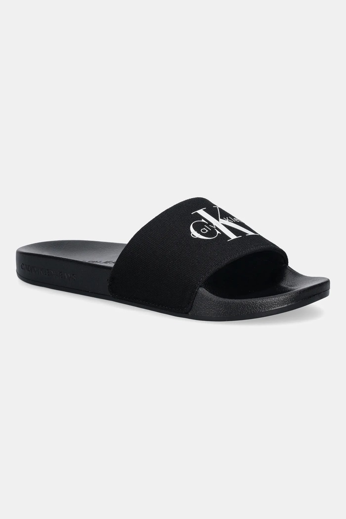 Παντόφλες Calvin Klein Jeans SLIDE MONOGRAM WN LOGO CK φλατ μαύρο YW0YW01967