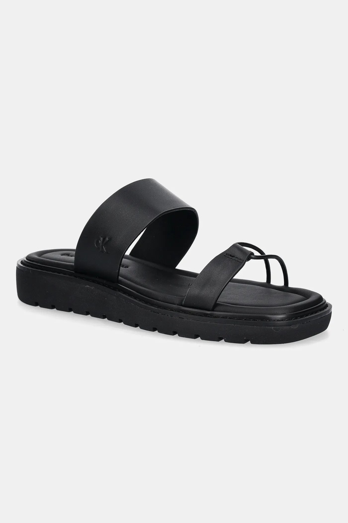 Kožené pantofle Calvin Klein Jeans ROPE SANDAL SOFT LTH MG přírodní kůže černá YW0YW01864