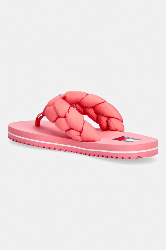 Obuwie Tommy Jeans japonki damskie BRAIDED THONG BEACH SANDAL EN0EN02877 różowy