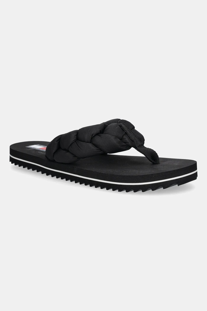 Tommy Jeans japonki damskie BRAIDED THONG BEACH SANDAL tekstylny czarny EN0EN02877