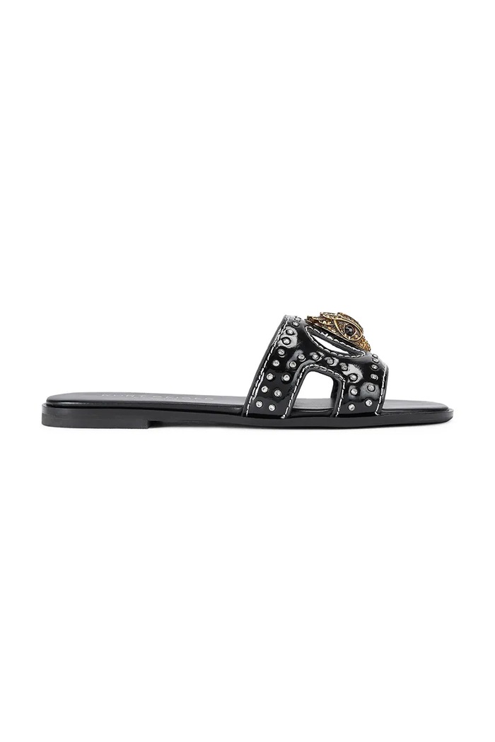 Kurt Geiger London klapki skórzane Eagle Stud Cut Out Flat płaski czarny 4734400309.BLACK