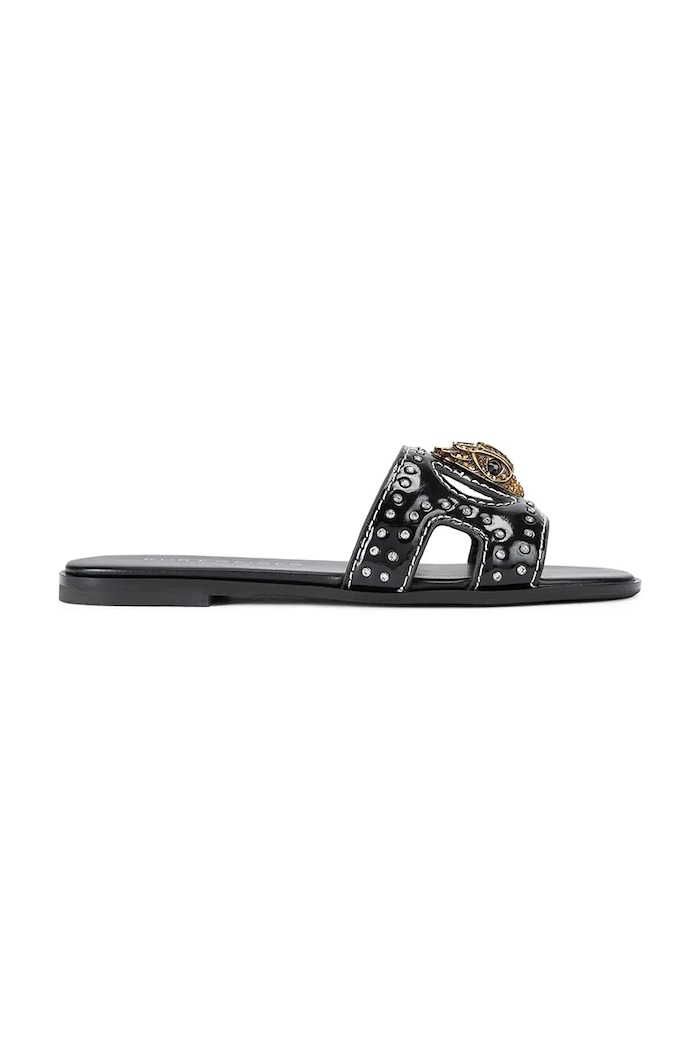 Kurt Geiger London klapki skórzane Eagle Stud Cut Out Flat płaski czarny 4734400309.BLACK
