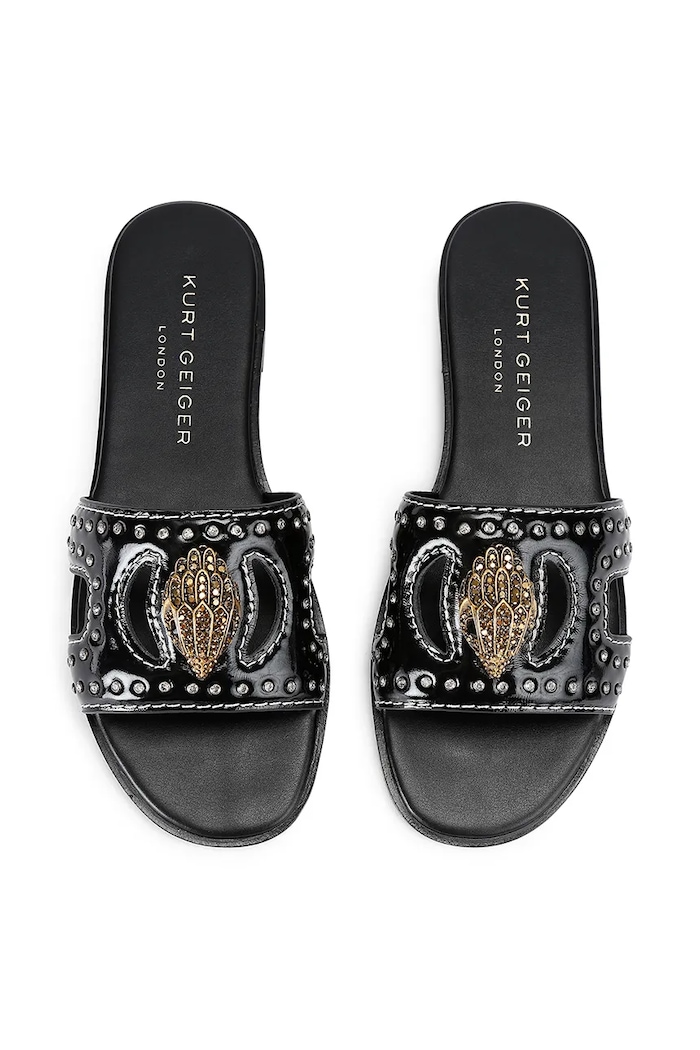 Kurt Geiger London klapki skórzane Eagle Stud Cut Out Flat 4734400309.BLACK czarny AW25