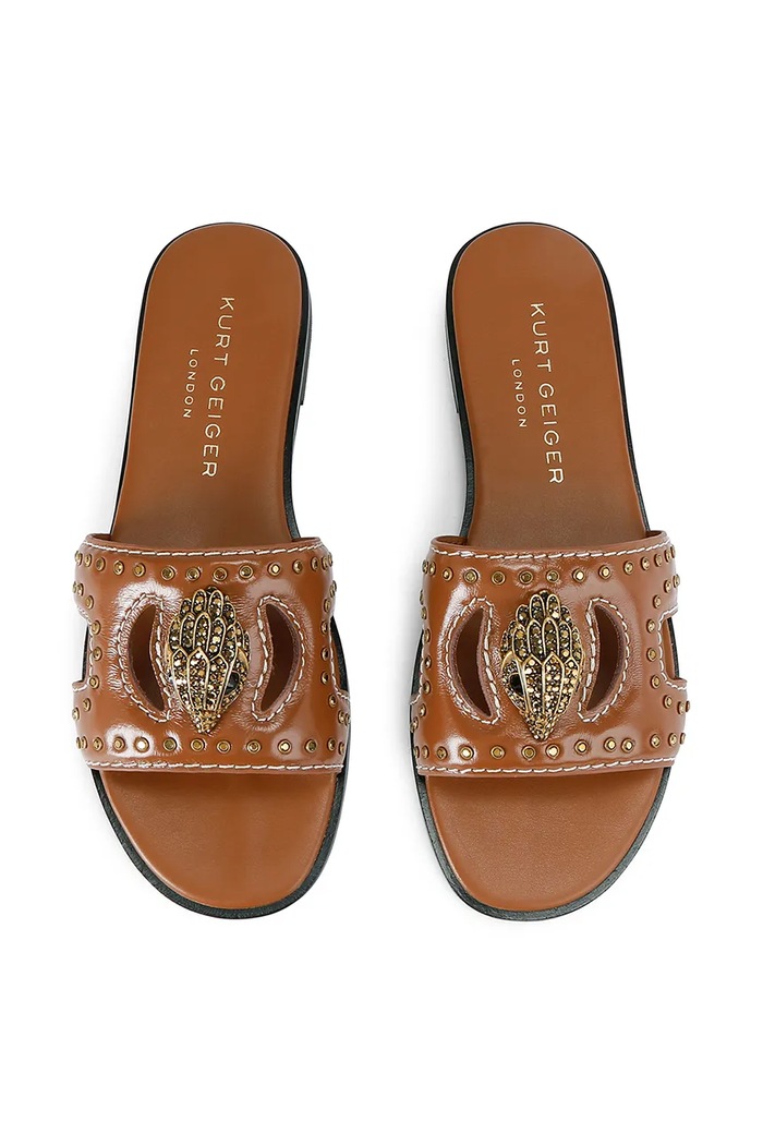 Usnjeni natikači Kurt Geiger London Eagle Stud Cut Out Flat 4734433309.TAN bež AW25