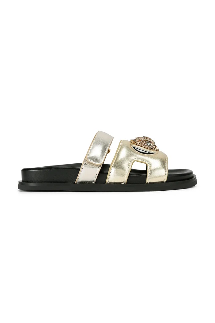 Kurt Geiger London Papuci de piele Eagle Cut Out Sandal aur 4732666109.GOLDCOMB