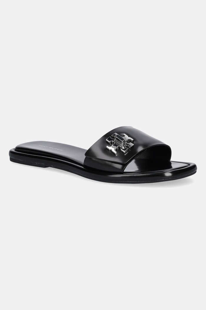 Tory Burch klapki skórzane T Lock Slide płaski czarny 164676.006