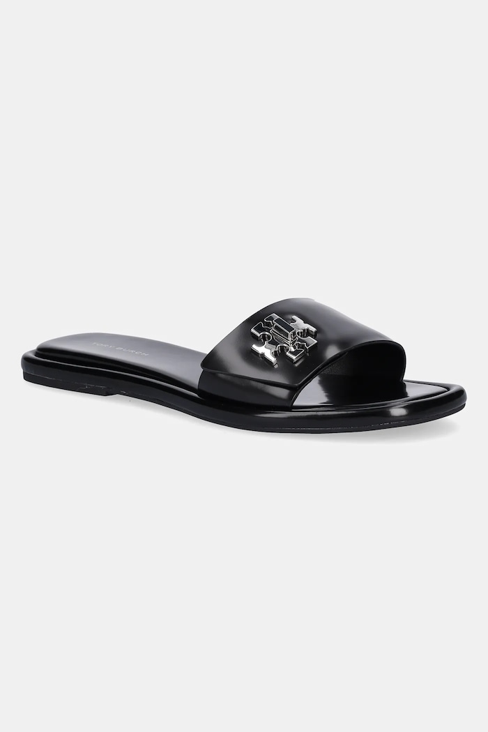 Tory Burch klapki skórzane T Lock Slide płaski czarny 164676.006