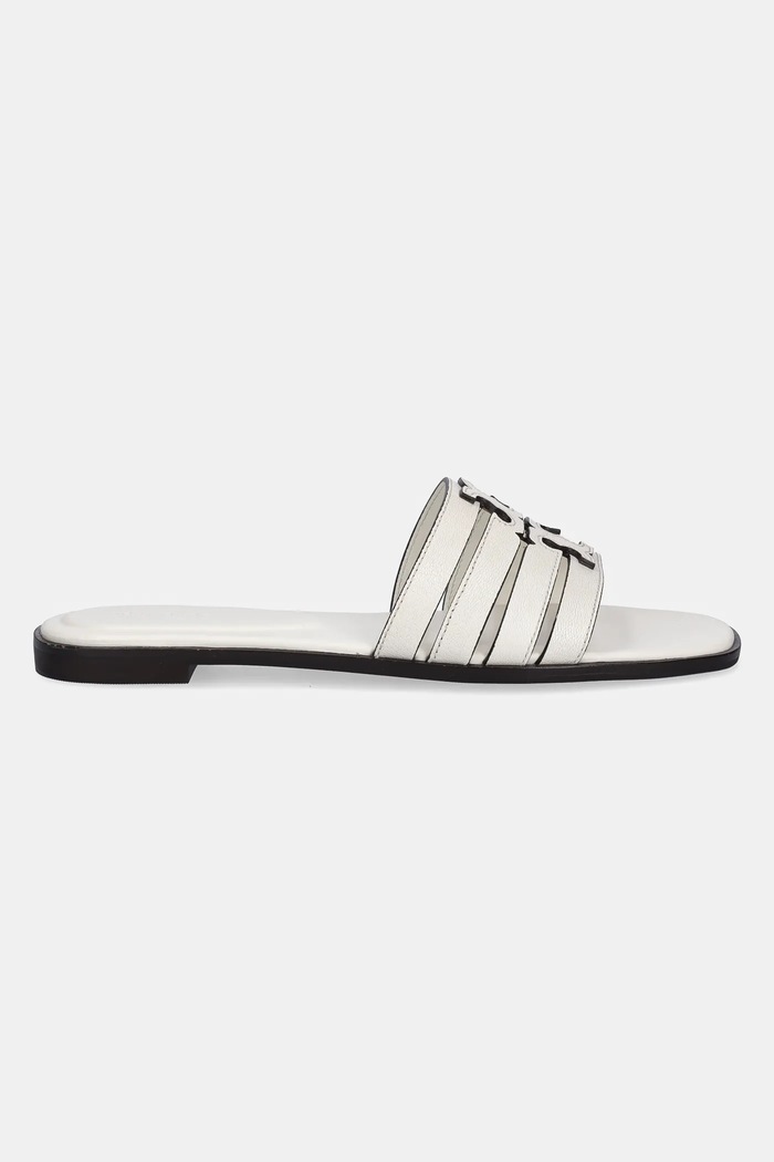 Kožené pantofle Tory Burch Ines Cage Slide 158616.101 bílá AW25