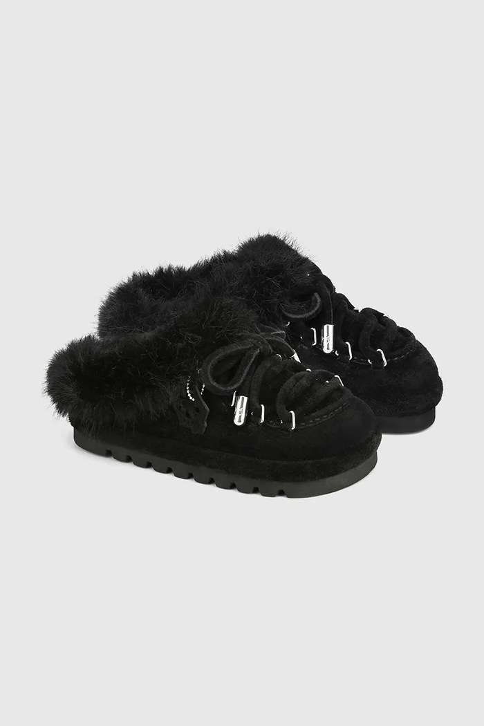 Kućne papuče od brušene kože Naked Wolfe Harlow Harlow.Black crna AW25