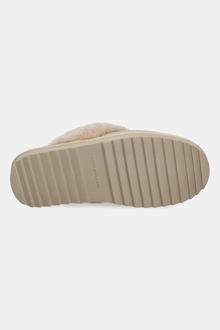 Tommy Hilfiger papuci din piele TH SHEARLING HOUSE SHOE FW0FW09063 bej