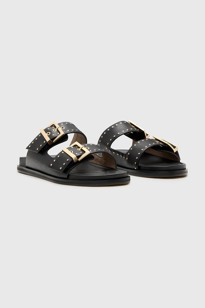 AllSaints klapki skórzane Magda Stud Sandal W114FC czarny AW25