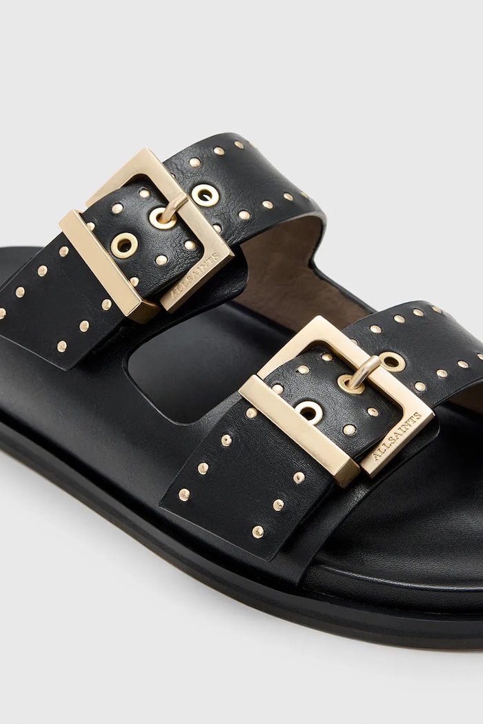 AllSaints klapki skórzane Magda Stud Sandal czarny W114FC
