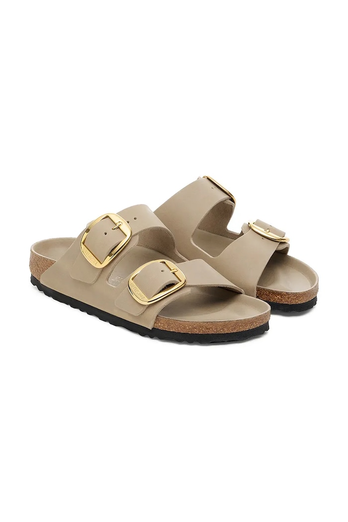 Scarpe Birkenstock ciabatte slide in pelle Arizona Big Buckle 1030382 beige