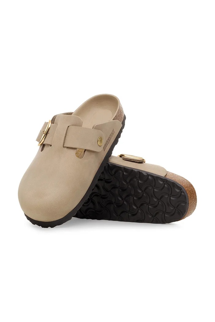 Шкіряні шльопанці Birkenstock Boston Big Buckle 1030425 бежевий
