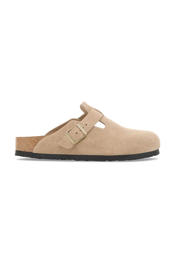 Замшеві шльопанці Birkenstock Boston без підборів бежевий 1030855