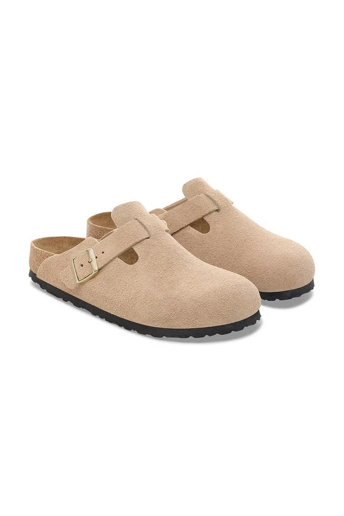 Обувь Замшевые шлепанцы Birkenstock Boston 1030855 бежевый