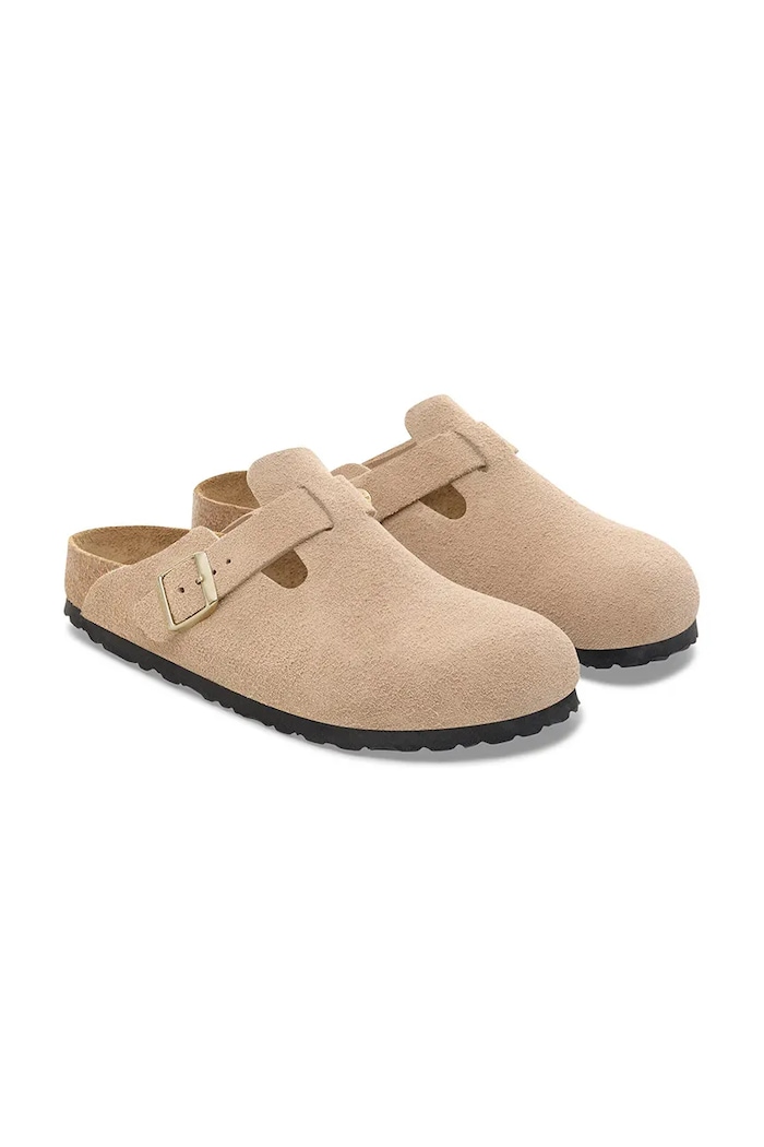 Обувь Замшевые шлепанцы Birkenstock Boston 1030855 бежевый