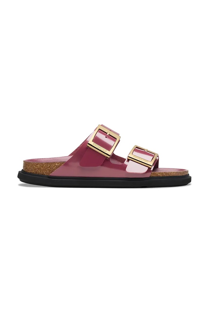 Birkenstock klapki skórzane Arizona Droplet Buckle płaski czerwony 1030367