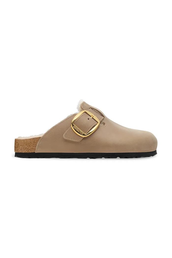 Birkenstock Замшеві тапочки Birkenstock Boston Big Buckle Shearling бежевий 1030444