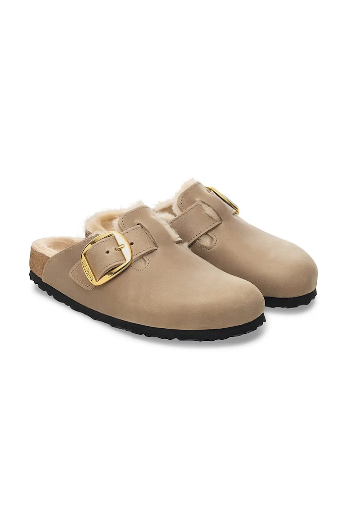 Взуття Birkenstock Замшеві тапочки Birkenstock Boston Big Buckle Shearling 1030444 бежевий