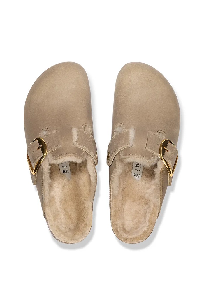 Замшеві тапочки Birkenstock Boston Big Buckle Shearling Birkenstock 1030444 бежевий